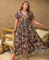 Womens Plus-Size Bohemian V-Neck Printed Short-Sleeve Dress