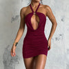 Off The Shoulder Halter Style Spicy Mini Dress That Hugs The Hips And Accentuates Your Bust