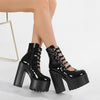Sweet Patent Leather Chunky Heel Waterproof Platform High Heels Women