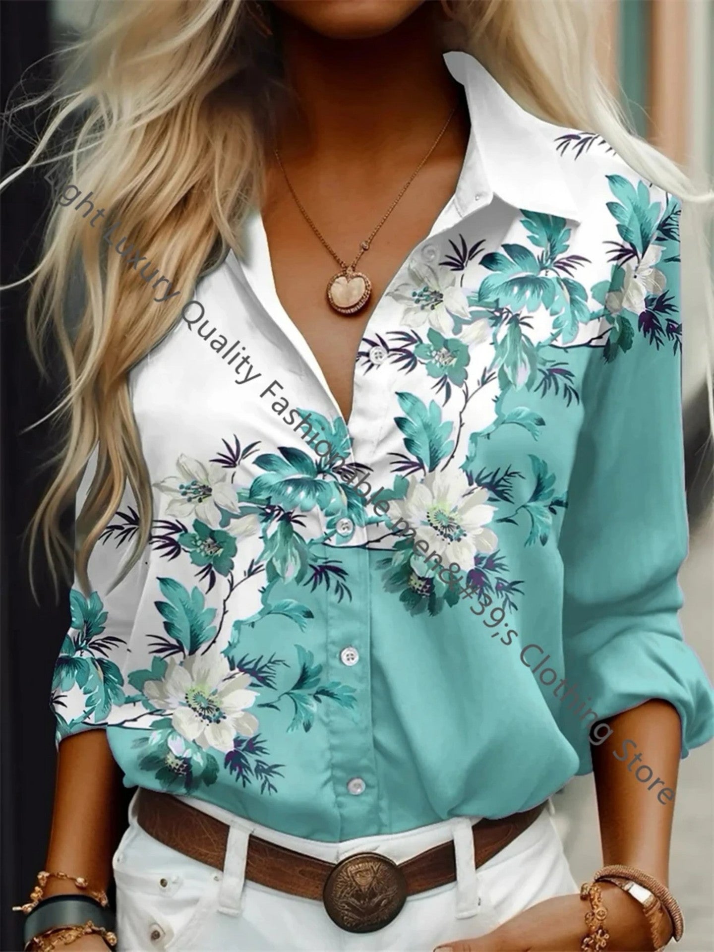 New Womens Delicate Floral Print Long Sleeve Shirt