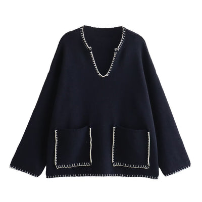 Plus Size V-neck Pullover Sweater Women's Clothing