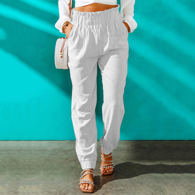 Ruffled Elastic Waistband High Waist Trousers