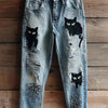 New Fashion Digital-print Denim Straight-leg Pants