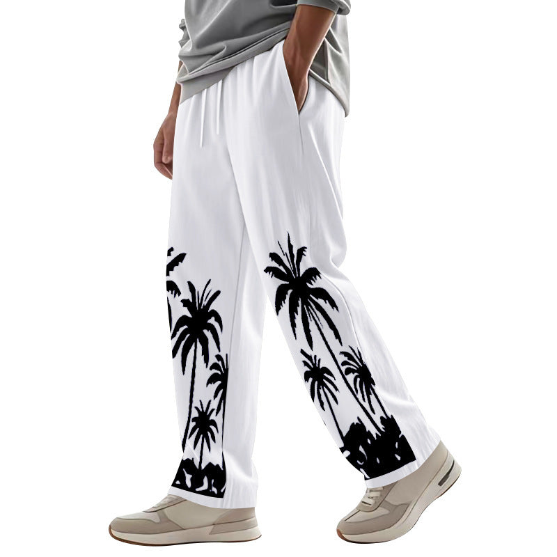 Men's Hawaiian Printed Wide-leg Pants Mid-waist