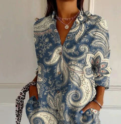 Camicetta da donna, camicia con risvolto transfrontaliero, top con stampa digitale 3D