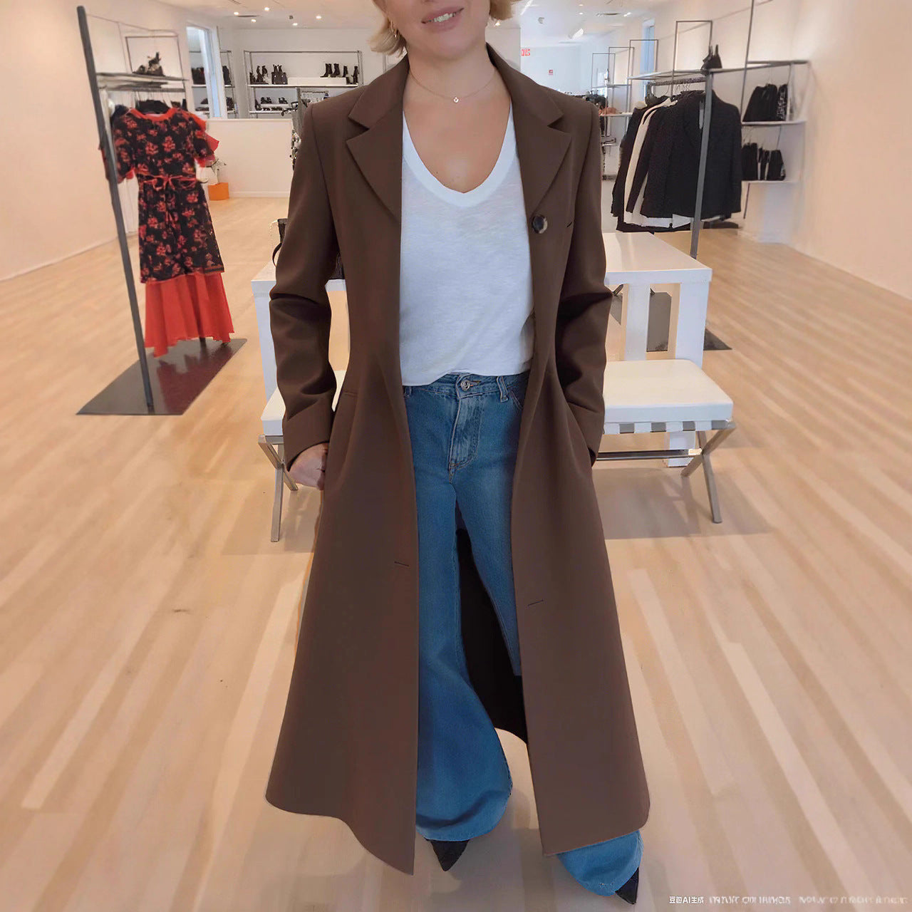 Cappotto da donna con revers e stampa leopardata, trench casual, abbigliamento da donna