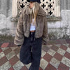 Women's Fashion Color Contrast Fur Coat