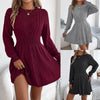 Solid Color Twist Fitted Waist Lantern Long Sleeve Sweater Dress