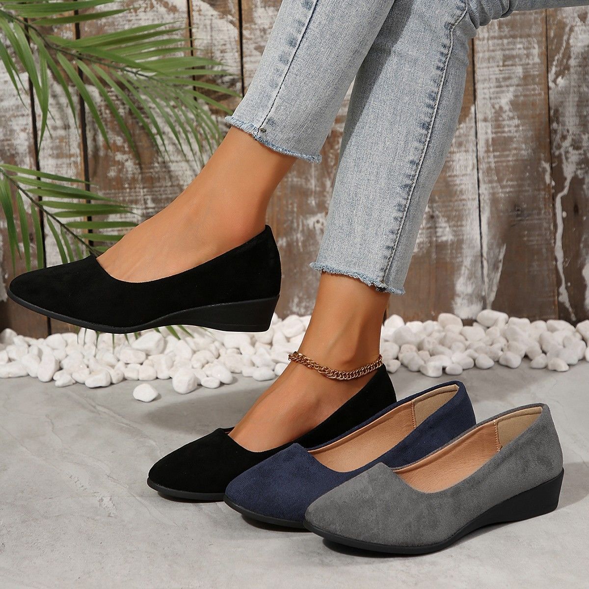 Spring New Pointed Toe Women's Plus Size Shallow Mouth Wedge Pumps Doug Shoes Sports Casual