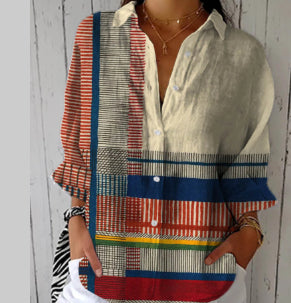 Camicetta da donna, camicia con risvolto transfrontaliero, top con stampa digitale 3D