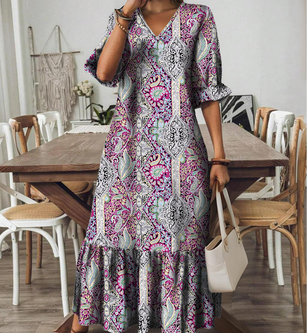 New Summer V-Neck Long Dress For European And American Styles