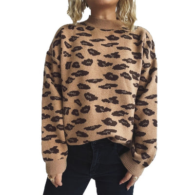 Casual Contrast Color Round Neck Vintage Jacquard Long Sleeve Warm Sweater