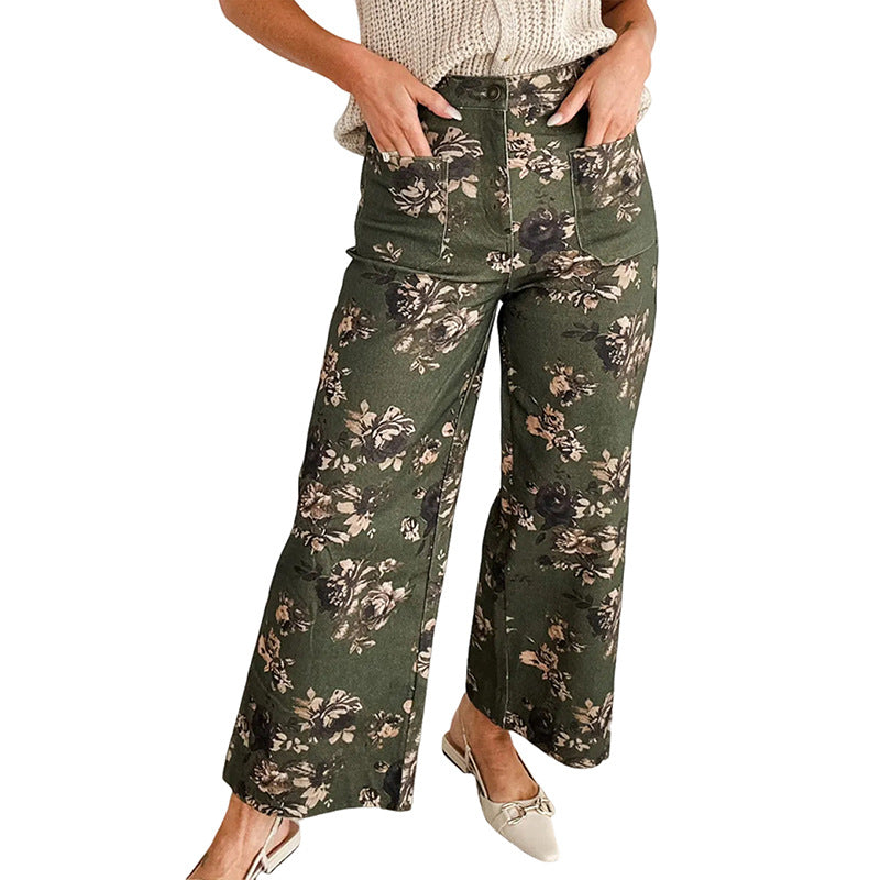 Womens Fashionable Retro Floral Print Jeans