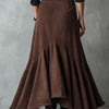 Western Brown High-Low Eco Suede Ruffle Maxi Skirt