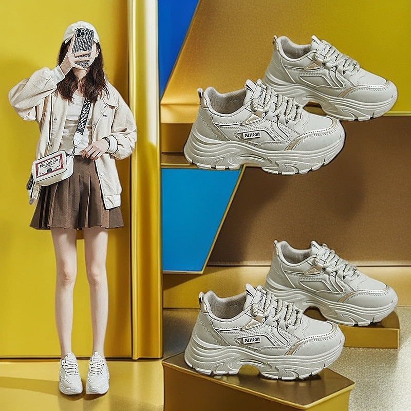 Scarpe sportive traspiranti per studenti, in pelle, basse, con rialzo per l'altezza