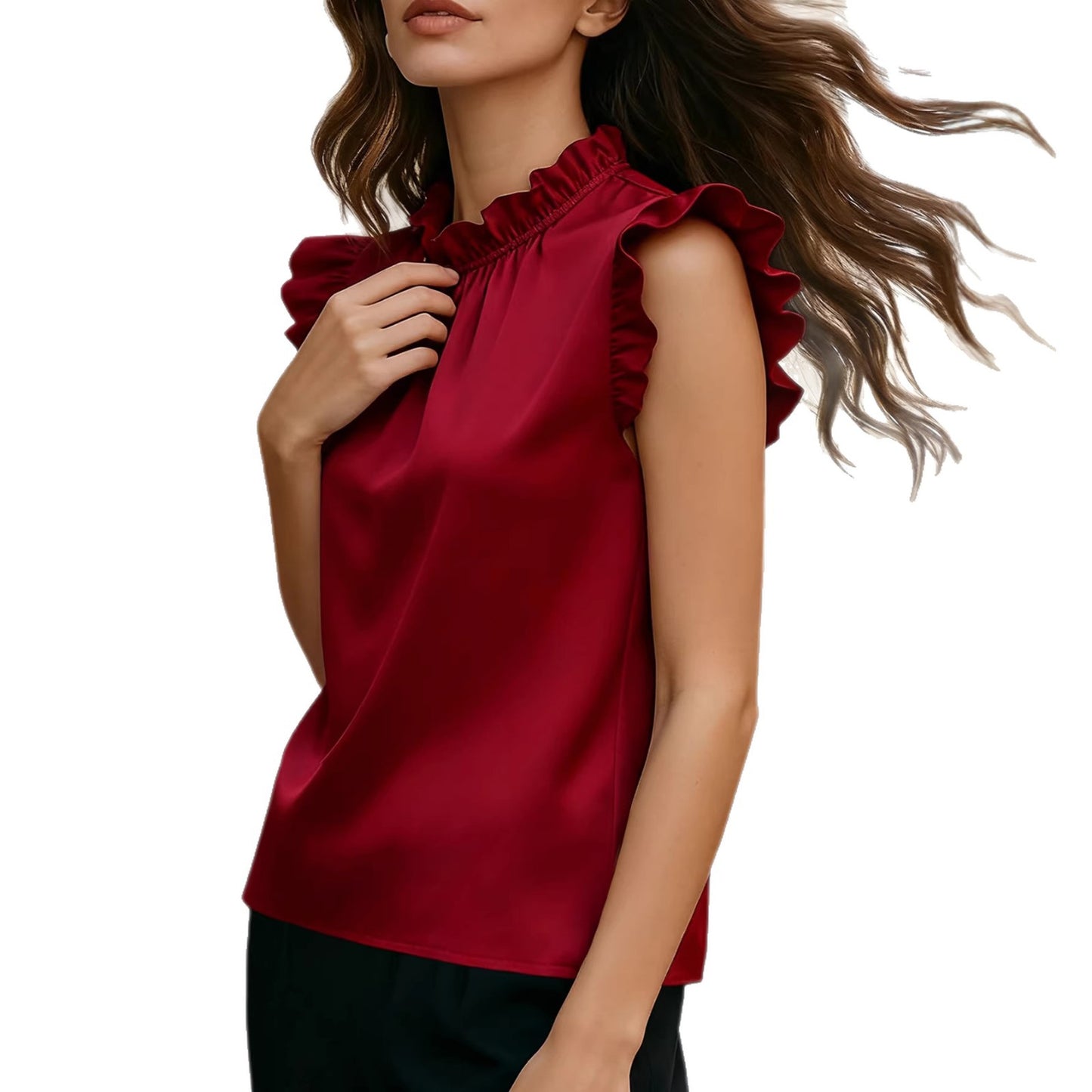 Camicia Versatile Per Pendolari Con Maniche A Vescovo E Collo Coreana Arricciato
