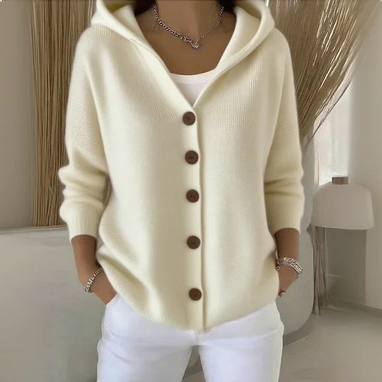 Maglione con cappuccio e bottoni Ins, moda autunno e inverno, cardigan lavorato a maglia casual, top a maniche lunghe da donna