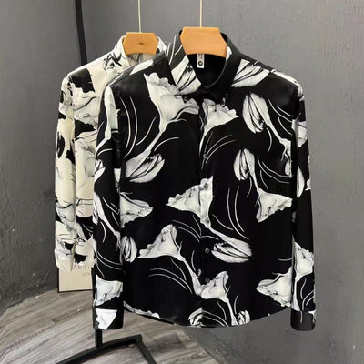 Men's Floral Pattern Slim Fit Print Long Sleeve Shirt