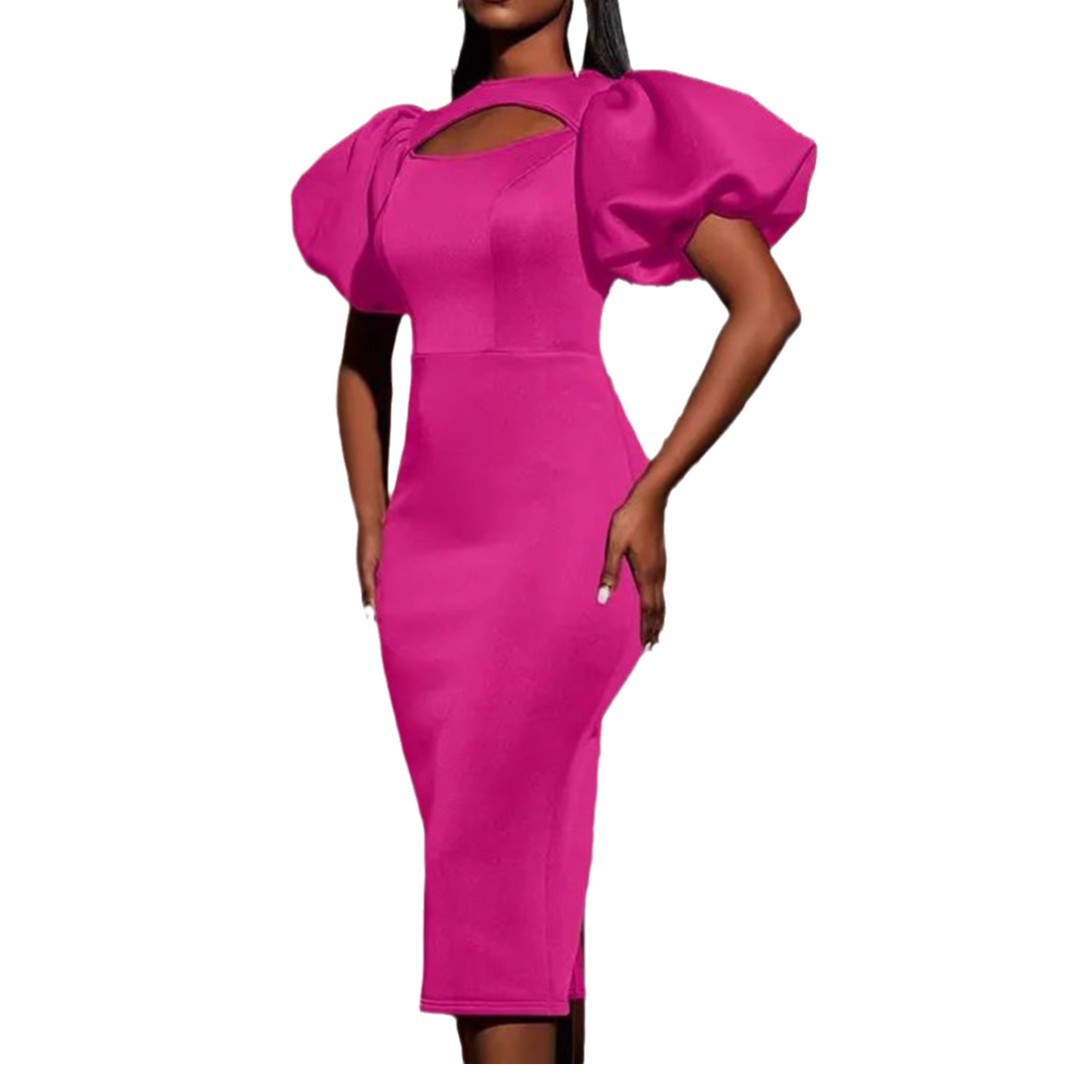 Stylish And Elegant Hollow Out Puff Sleeve Dress