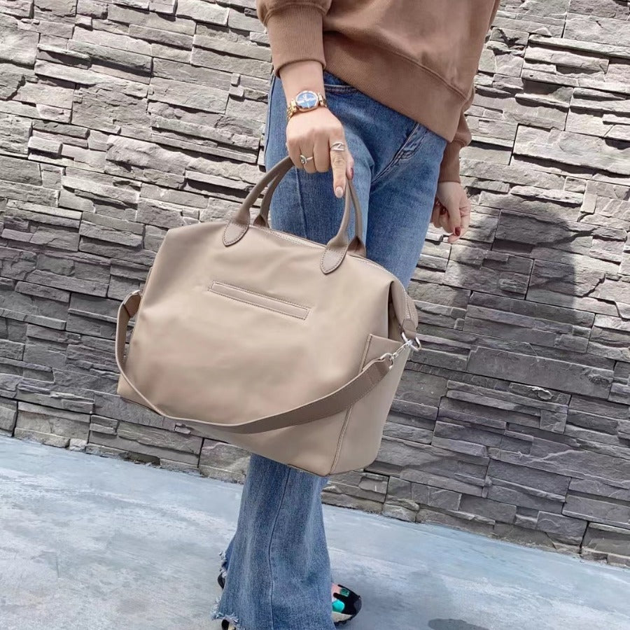 Nylon Waterproof Cloth With Leather Handbag Simple Large Capacity Shoulder Bag