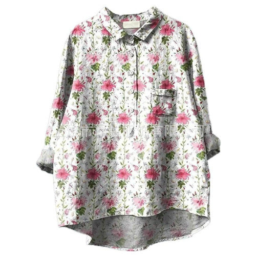 Camicia da donna estiva casual a maniche corte con stampa e colletto, taglia europea