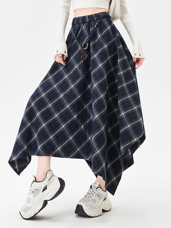 Irregular Plaid Skirt Women's Retro Plaid
