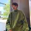 Japanese-style Retro Green Jacquard Turtleneck Sweater