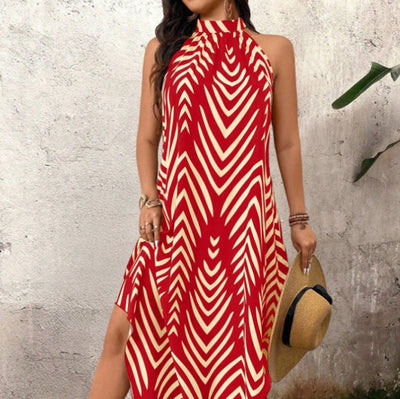Womens Casual Loose-fit Printed Dress With An Asymmetrical Hem
