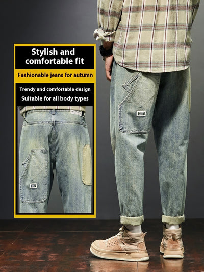 Stretch Retro Yellow Mud Jeans Men Fashion Brands Loose Casual Trousers