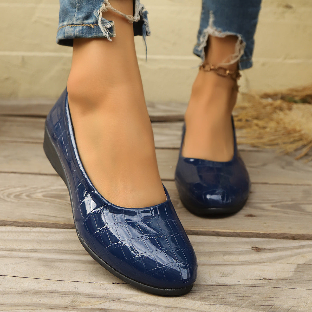 Scarpe basse casual da donna taglie forti, con tacco basso e tinta unita