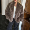 Solid Color Fluff Long Sleeve Coat Women's Clothing