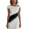 Elegant Black-and-white Contrast Long-sleeve Slim-fit Midi Dress