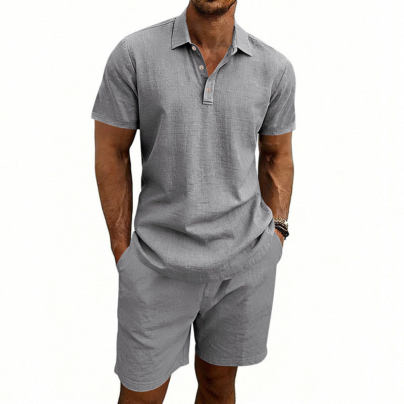 Set di pantaloncini e camicia a maniche corte casual da uomo in lino