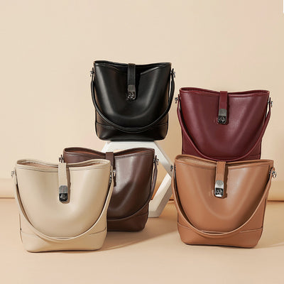 Borsa a secchiello in pelle di vacchetta di alta qualità da donna