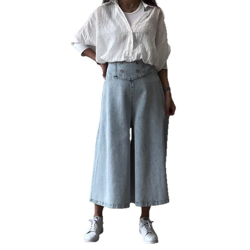Eleganti Jeans in Denim Casual a Vita Alta Vestibilità Ampia