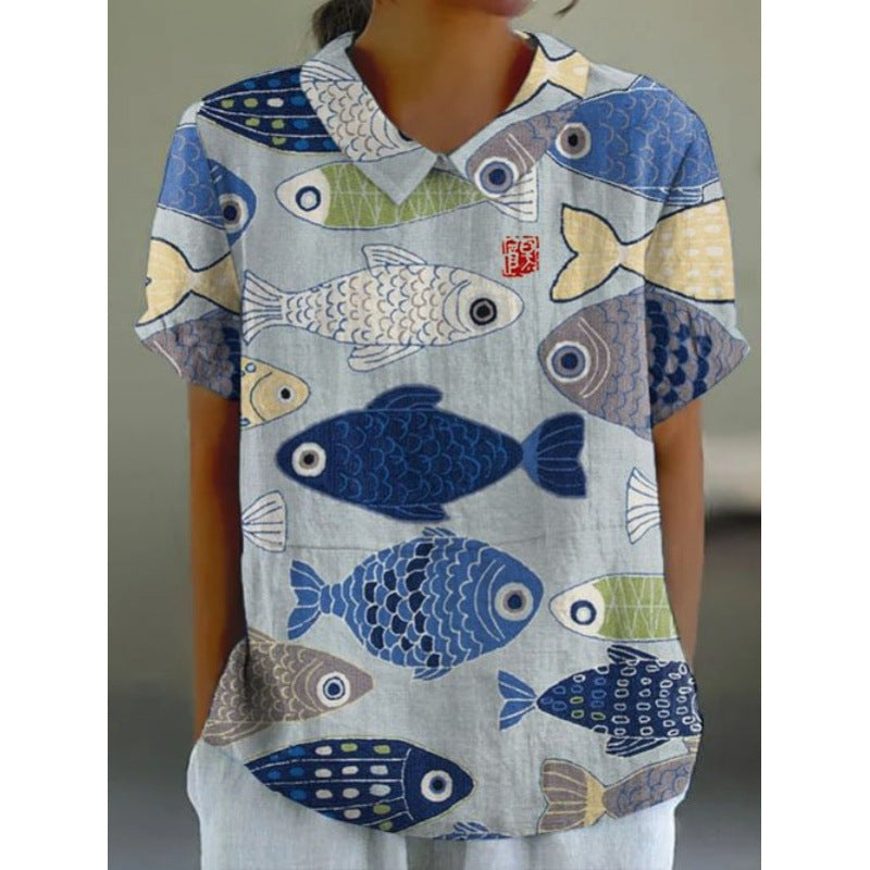 Pullover da donna a maniche corte stampato