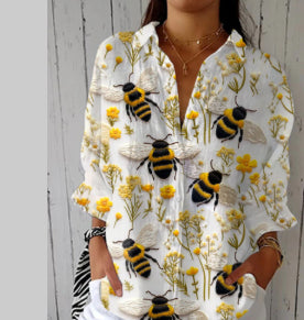 Camicetta da donna, camicia con risvolto transfrontaliero, top con stampa digitale 3D