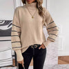 Striped Turtleneck Drop-shoulder Pullover Long Sleeve