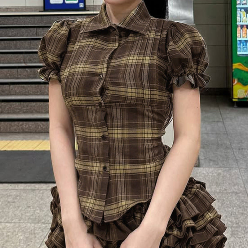 College Style Plaid Pleated Slim-fit All-match Tutu