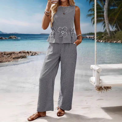 Womens Striped Resort Two-Piece Set Tank Top And Pants