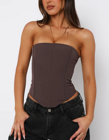 Top da donna asimmetrico a fascia con cinghie e vita attillata alla moda