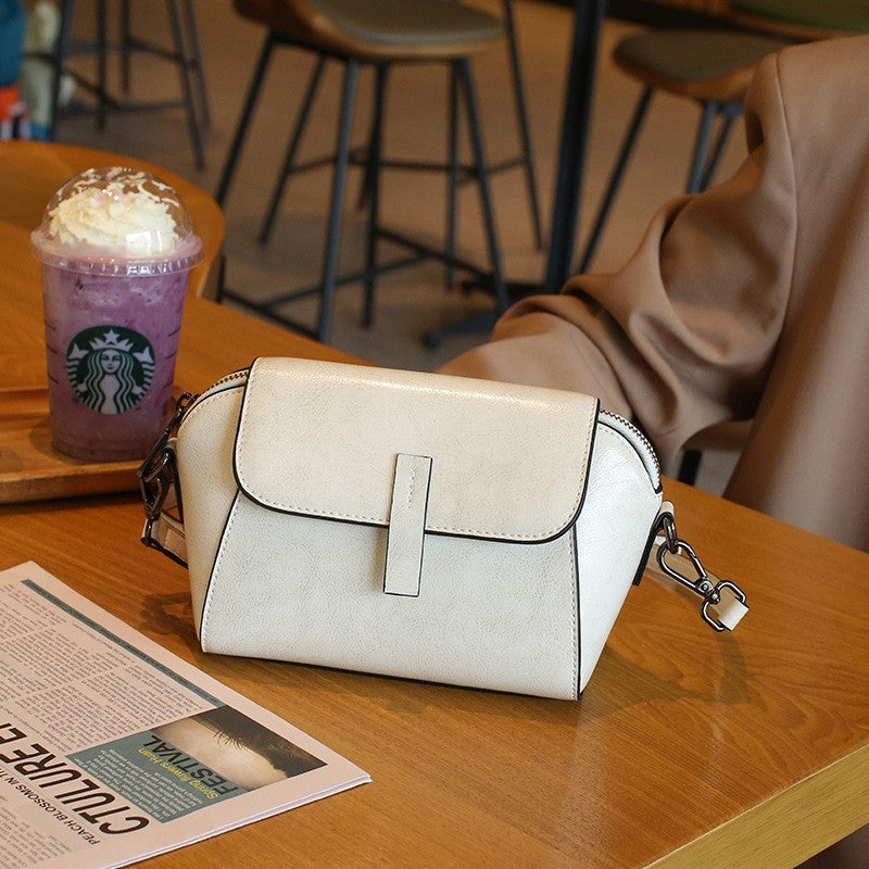 Women's Simple Oil Wax Cowhide Shell Messenger Bag