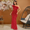 Abito da sera sexy da donna con paillettes nere e piume cucite