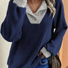 Women's Color Matching Casual Loose Shoulder Long-sleeved Top