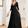 Vestito da sera formale con paillettes, scollo a V, vita alta