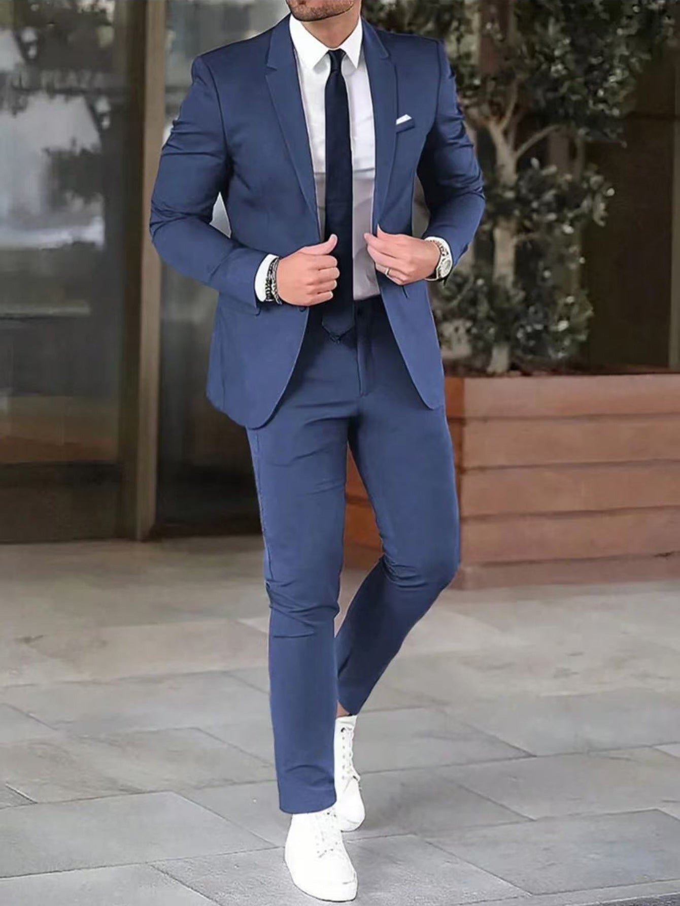 Pantaloni del tailleur cappotto slim-fit tinta unita due pezzi
