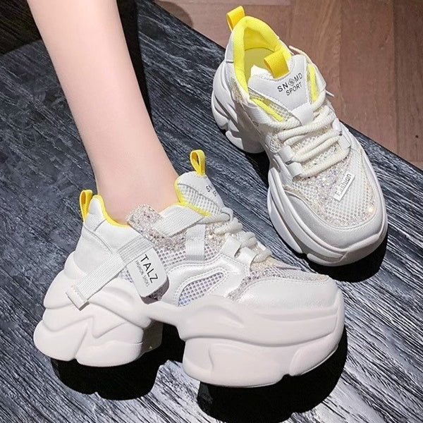 Genuine Leather 8cm Thick Bottom Women's Height Increasing Casual Sneaker