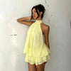 Chiffon Halter Tea Length Dress Sassy Skirt