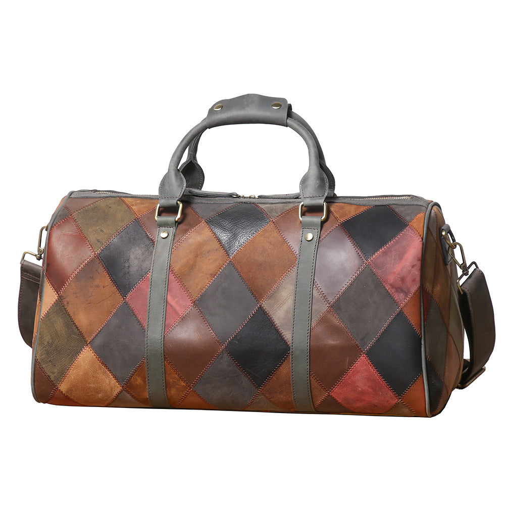 Vintage Men's Leather Rhombus Portable Travel Bag