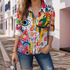 Camicia da donna a maniche lunghe stampata con risvolto